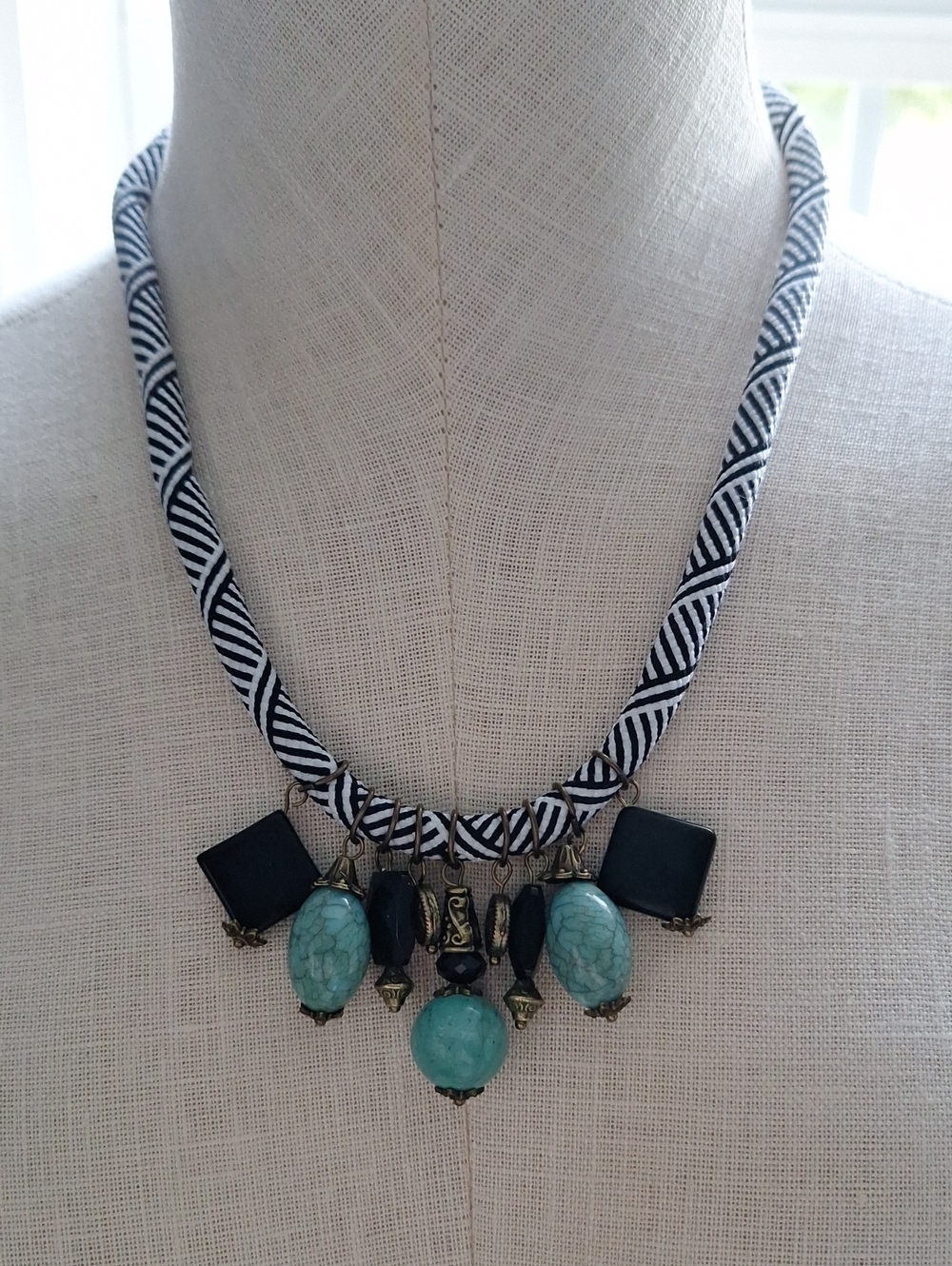 Boho Black & Turquoise Statement Bib Necklace